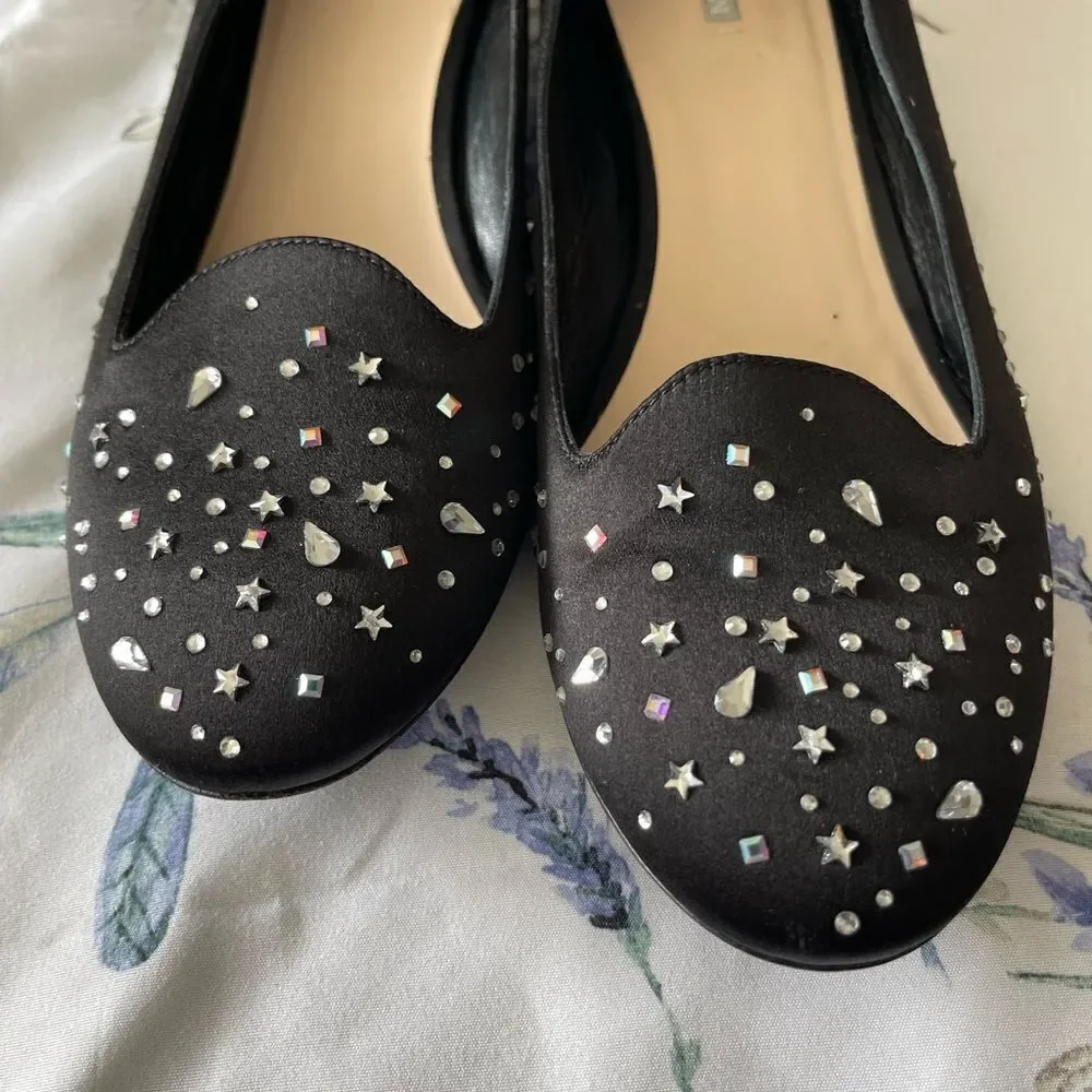GIORGIO ARMANI Swarovski‎ Crystals Ballerina Slippers Flat Shoes It 39.5